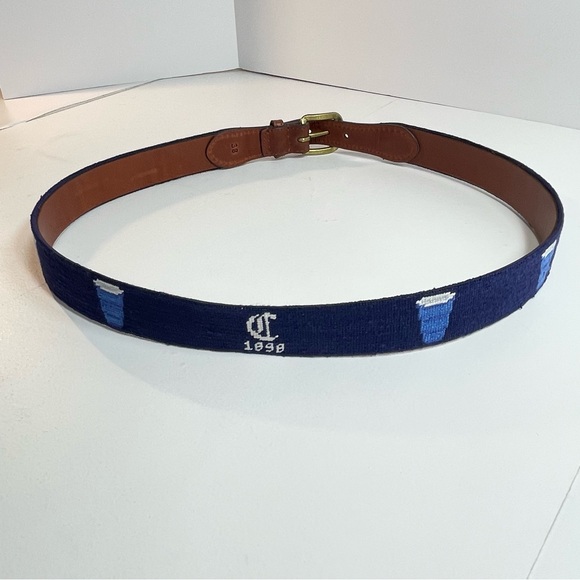 SMATHERS & BRANSON Men's Leather Belt Hand Stitched Blue Cups "C" 1898 Size 38 - Picture 10 of 11